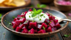 Beetroot Chaat – Rote Beete mit würzigem Joghurt und Minze