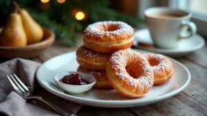 Berliner Pfannkuchen mit Birnen-Waldbeer-Gelee