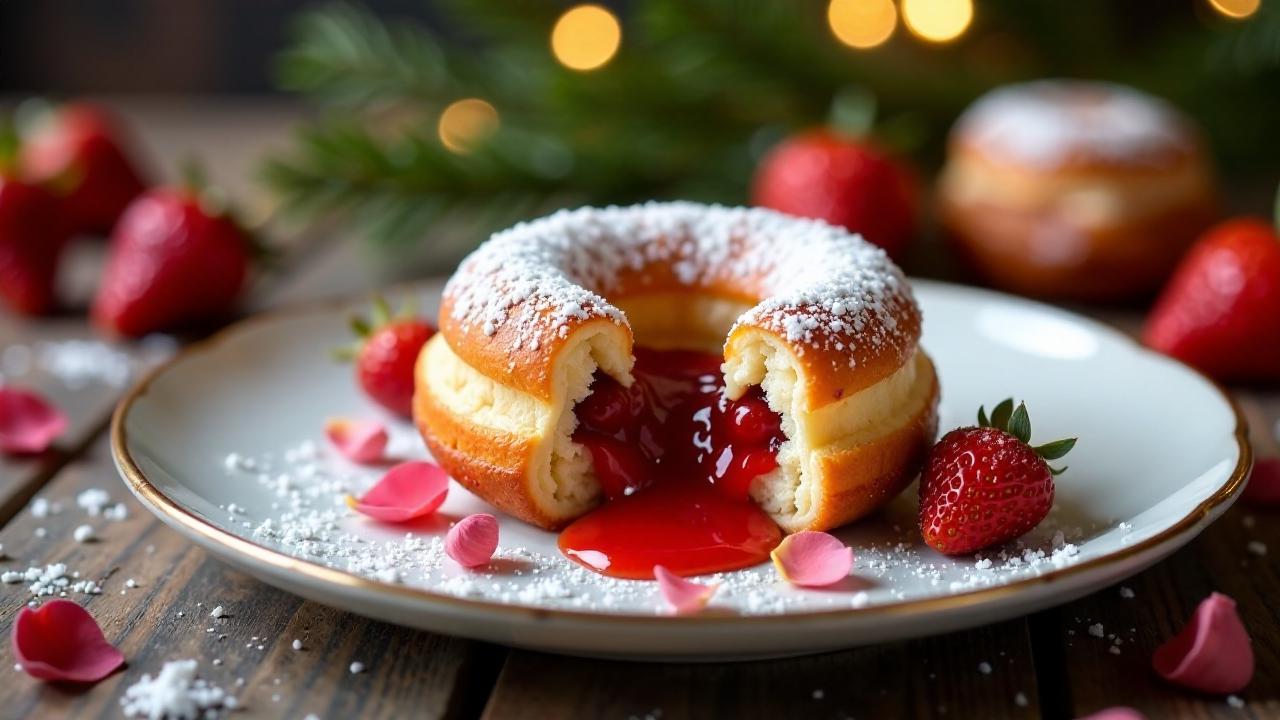 Berliner Pfannkuchen mit Erdbeer-Rosen-Füllung