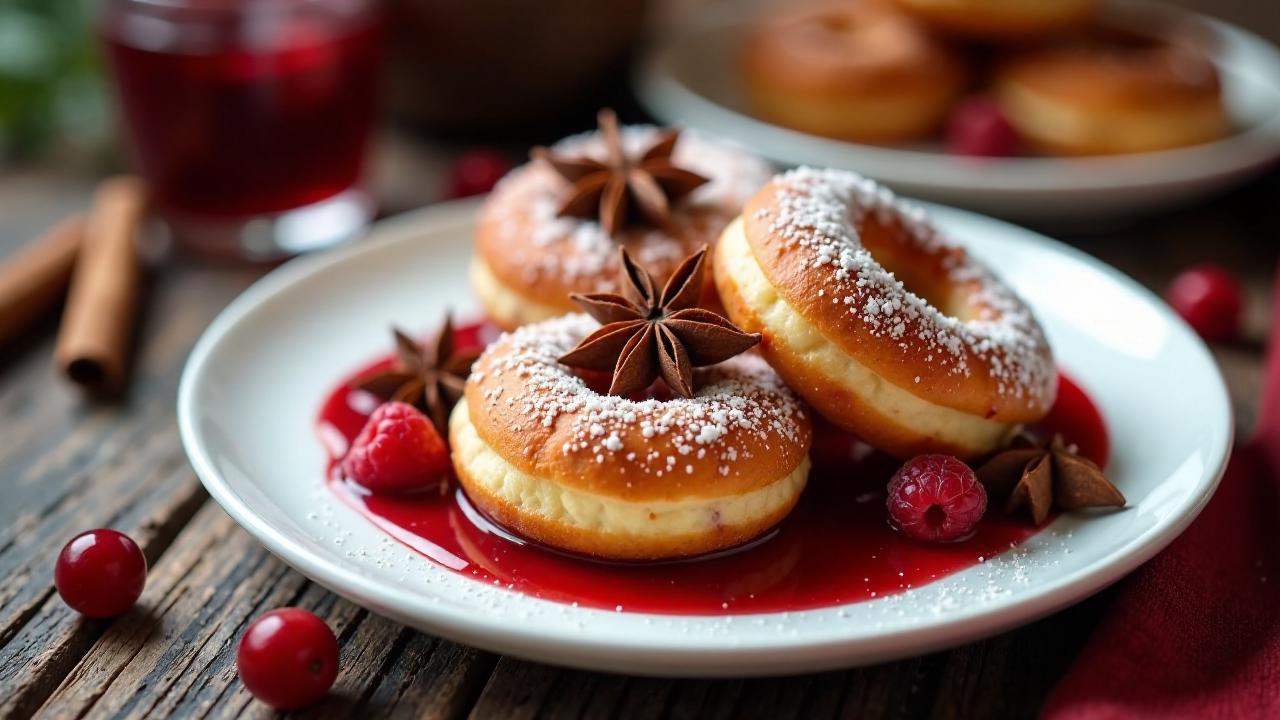 Berliner Pfannkuchen mit Glühweinsirup