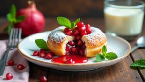 Berliner Pfannkuchen mit Granatapfel-Minz-Joghurt