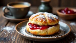 Berliner Pfannkuchen mit Hagebuttenmarmelade