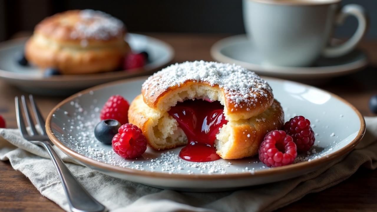 Berliner Pfannkuchen mit Holunder-Himbeer-Gelee