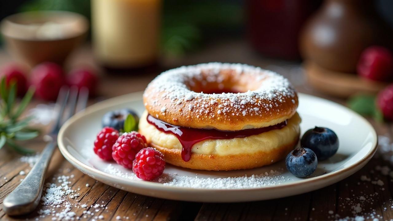 Berliner Pfannkuchen mit Waldbeerenmarmelade