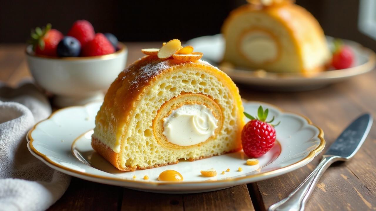 Bienenstich-Roulade mit Sahne