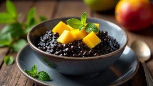 Black Rice Pudding mit Mango