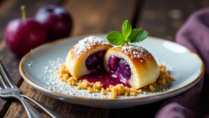 Blaue Zwetschkenknödel mit Butterbröseln