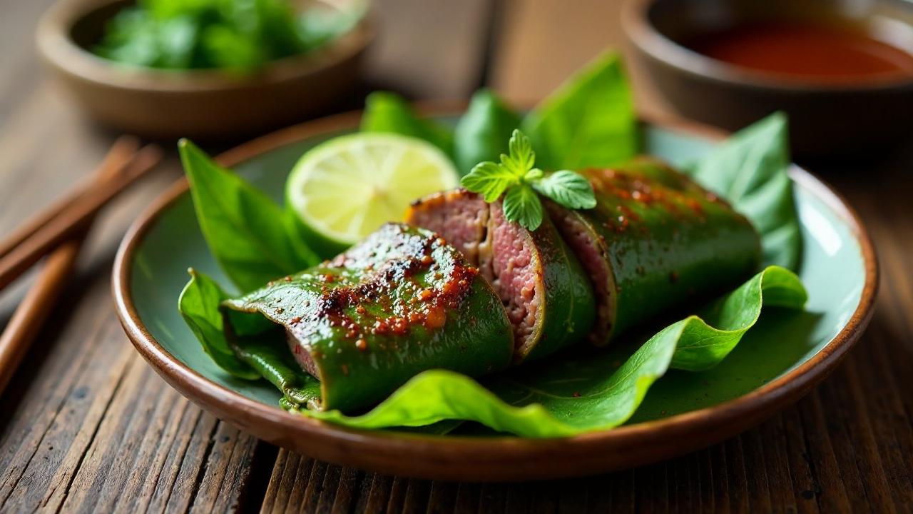 Bo Nuong La Lot (Gegrilltes Rindfleisch in Betelnblättern)