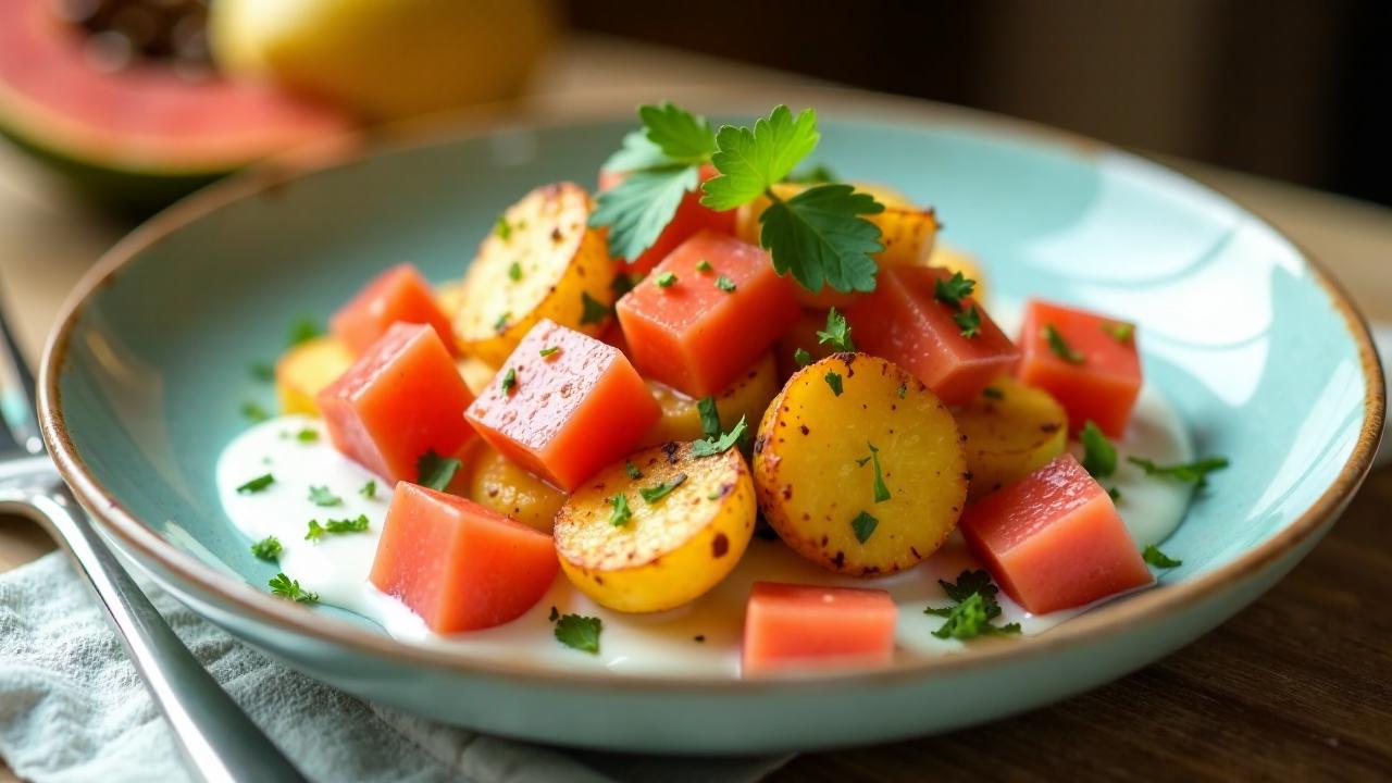 Bratkartoffeln mit Kokos und Papaya