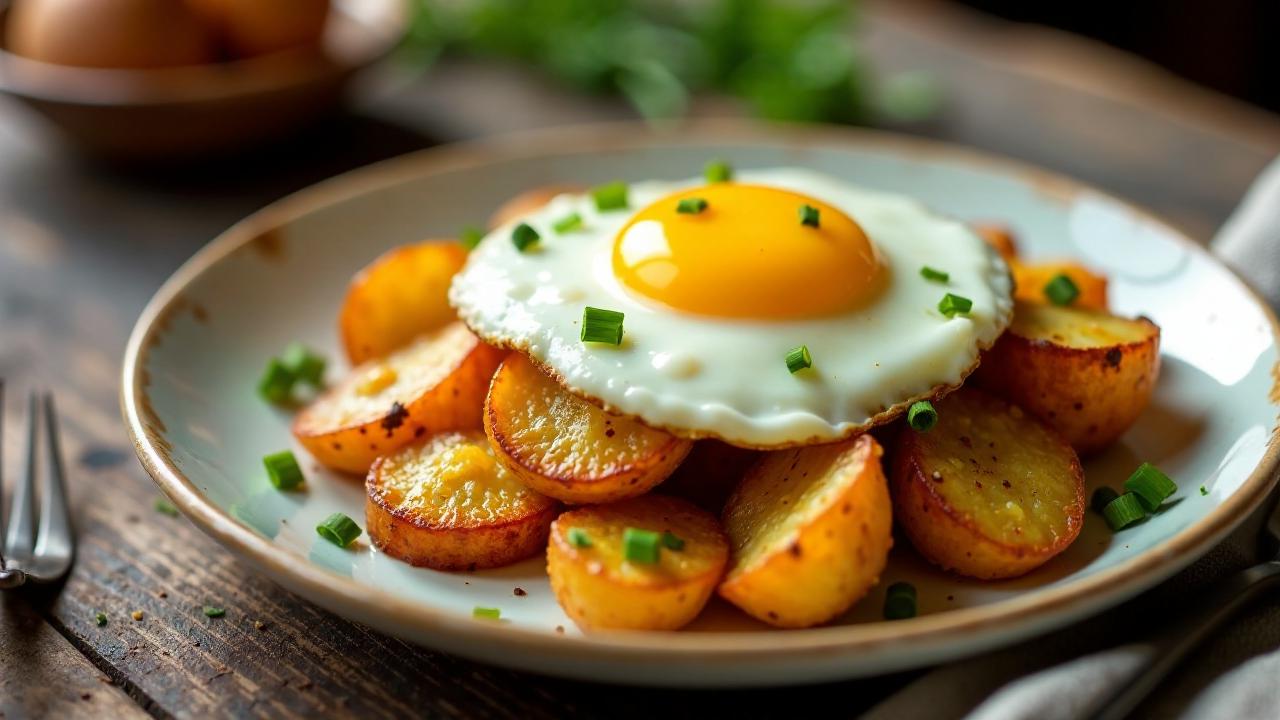 Bratkartoffeln mit Spiegelei und Schnittlauch