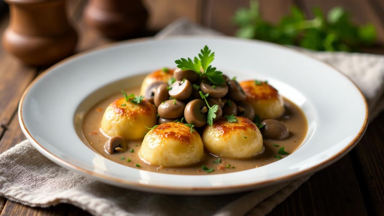 Brezenknödel mit Pilzragout