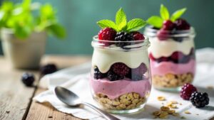 Brombeer-Schichtdessert mit Joghurt