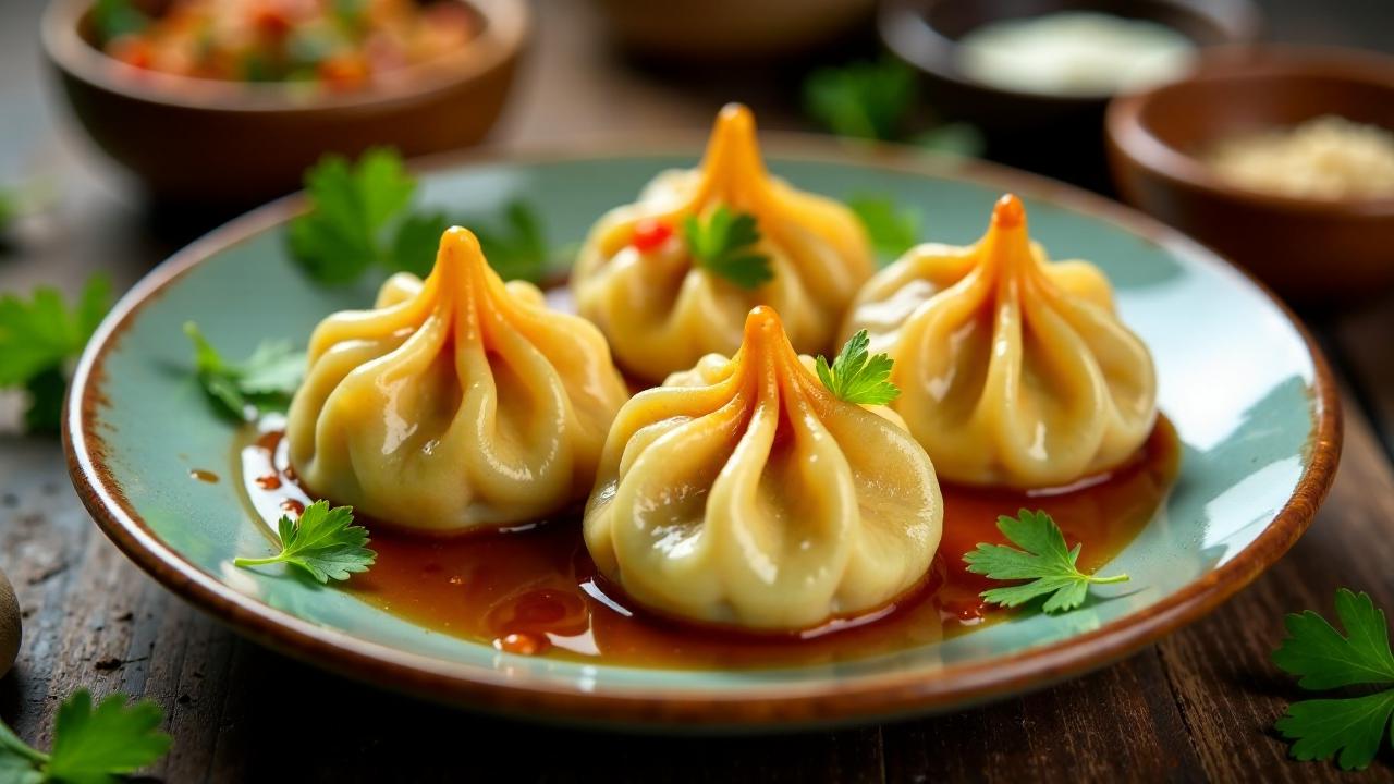 Buff Momos mit Honig-Chili-Glasur