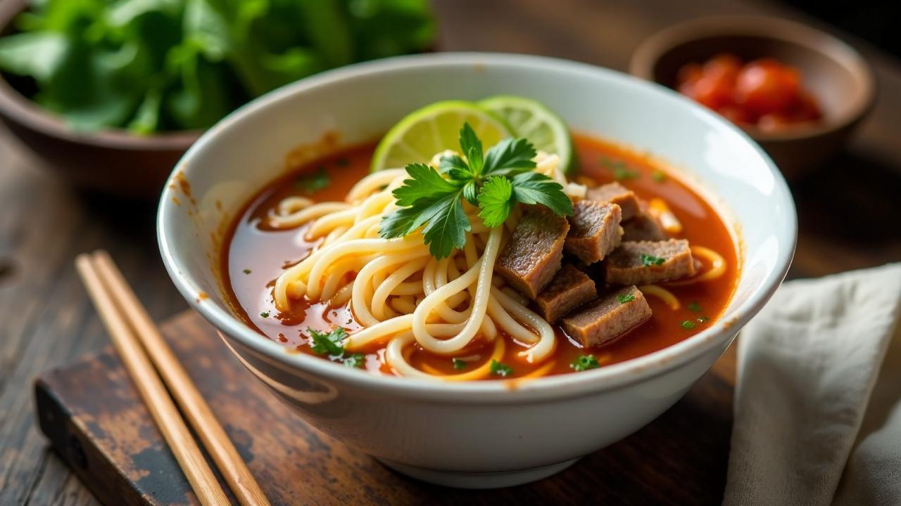 Bun Bo Hue mit Limettenblättern