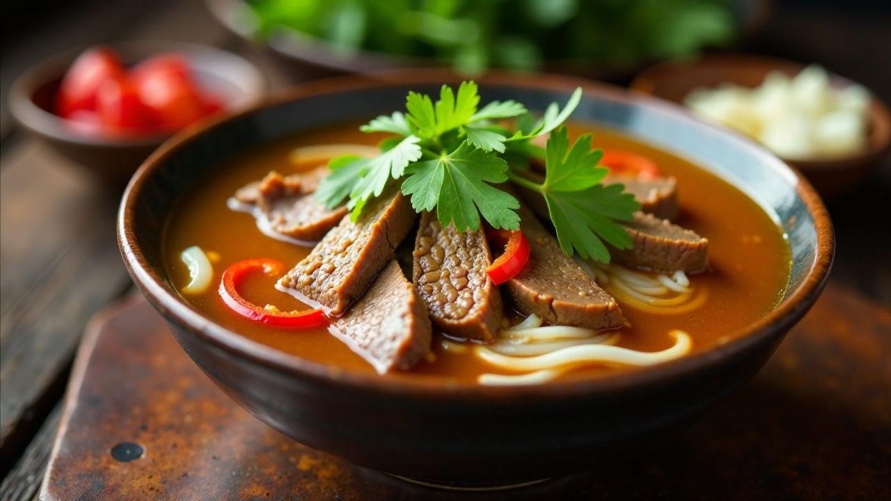 Bun Bo Hue mit Trauben-Chili-Relish