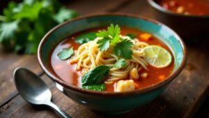 Bun Rieu (Krabben-Pastete Suppe mit Reisnudeln)