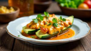 Butter Chicken Stuffed Zucchini Boats