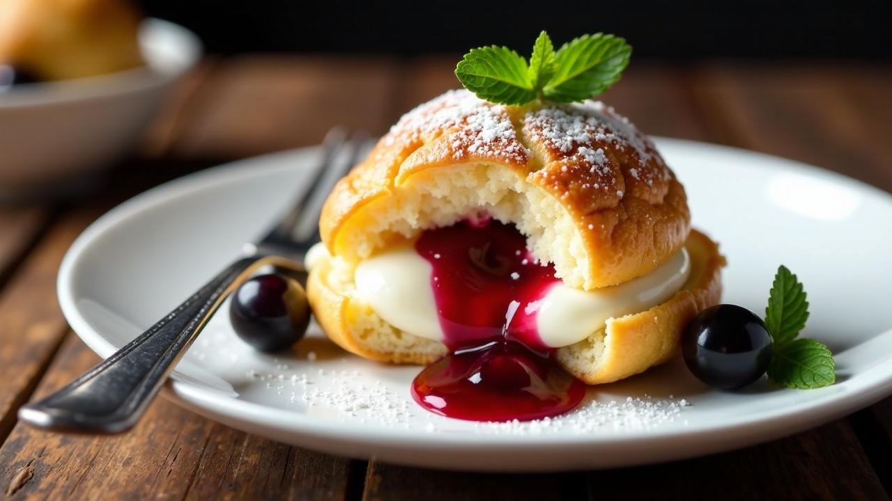 Cassis-Profiteroles mit Mascarpone