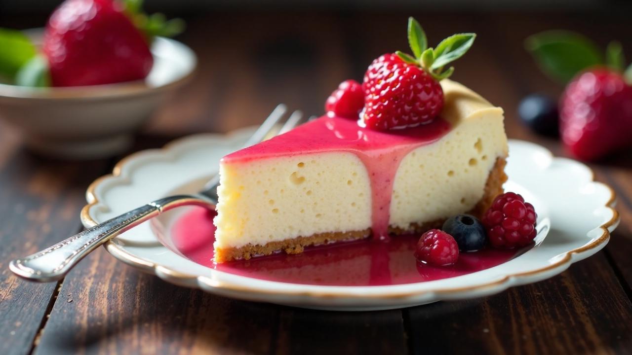 Cheesecake mit Wildrosen-Sirup