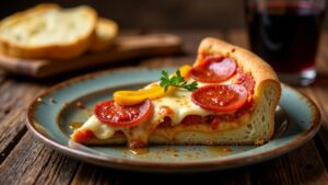 Chicago Deep-Dish Pizza – Dicke Pizza mit Käse und Tomatensauce.