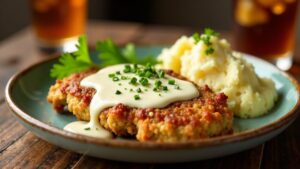 Chicken Fried Steak – Gebratenes Rindsteak mit Soße.