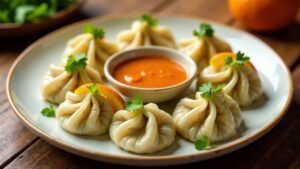 Chicken Momos mit Orangensoße