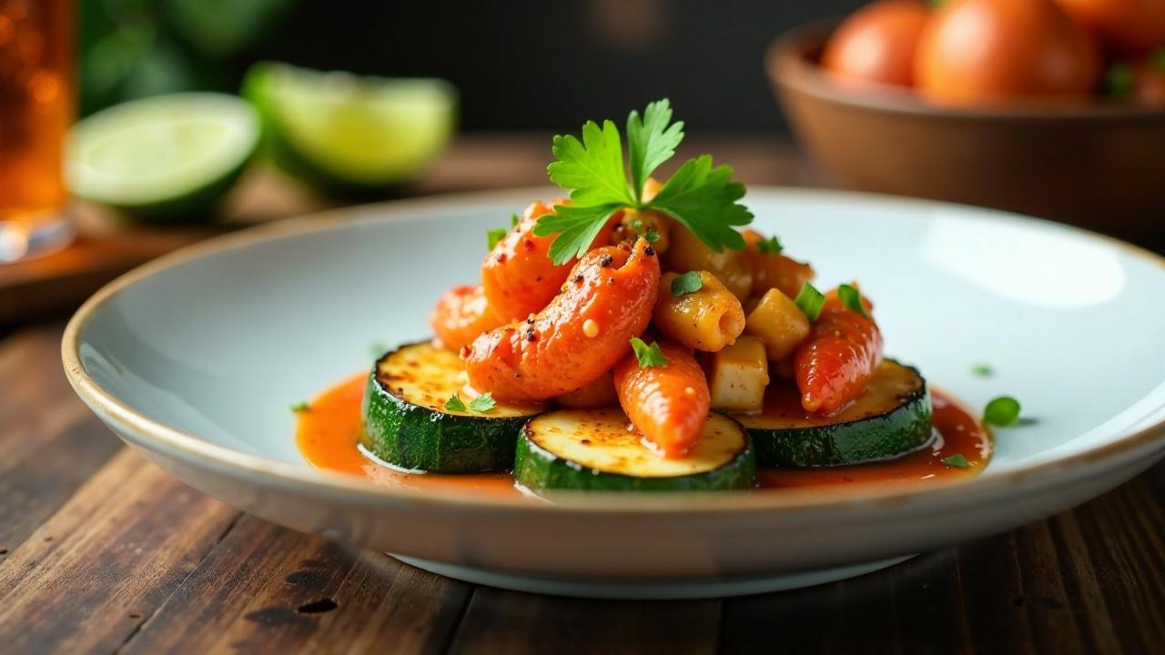 Chili Crab auf gegrillten Zucchini