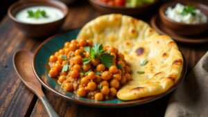 Chole Bhature (Kichererbsen mit frittierter Brotspezialität)