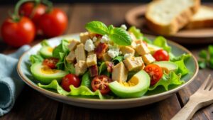 Cobb Salad – Salat mit Hähnchen, Speck, Ei und Avocado.