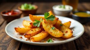 Crispy Potato Wedges Chaat – Knusprige Kartoffelecken mit Chaat-Dip