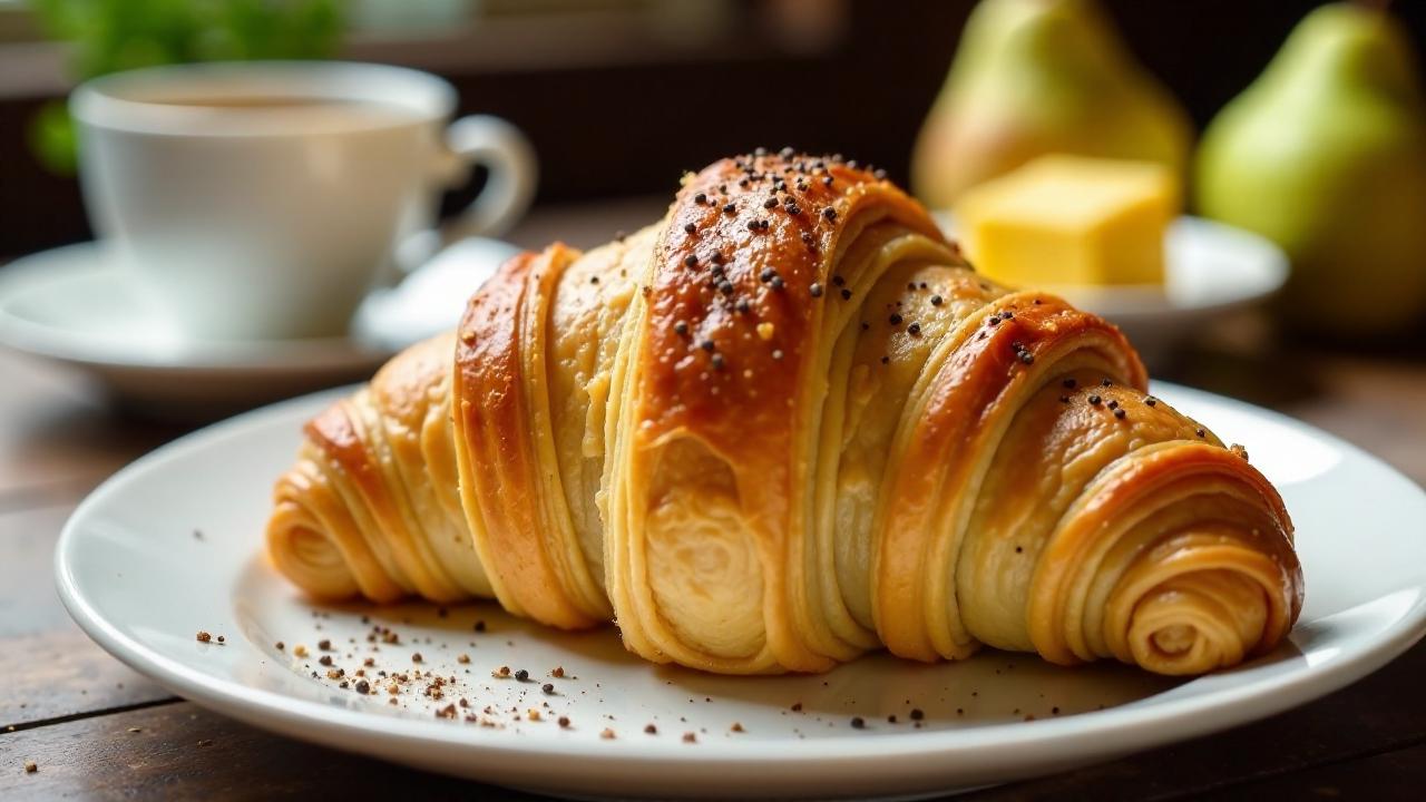 Croissants mit Birnen und schwarzem Pfeffer