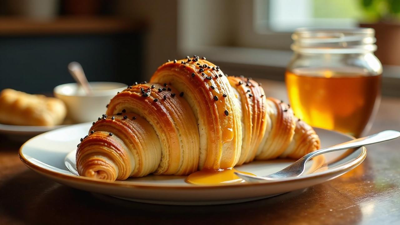 Croissants mit schwarzem Sesam und Honig