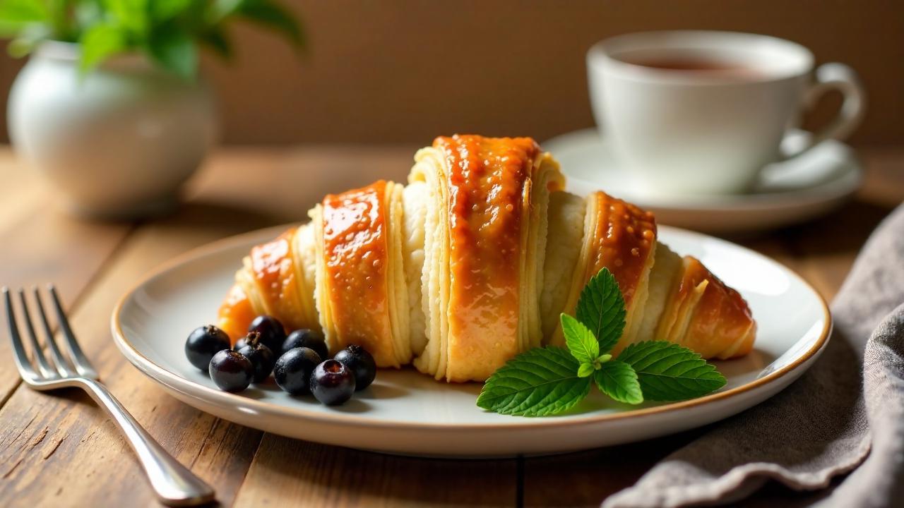 Croissants mit schwarzen Johannisbeeren und frischer Minze