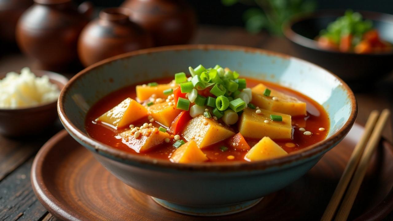 Dak Bokkeumtang (Scharfe Hühnchen-Kartoffel Suppe)