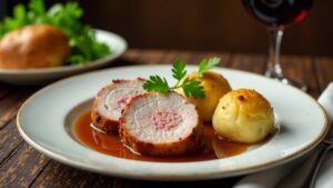 Deftiges Schweinebraten mit Knödel