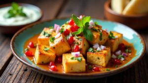 Delhi Special Paneer Tikka Chaat – Gewürzte Paneerwürfel mit Chaat-Gewürzen