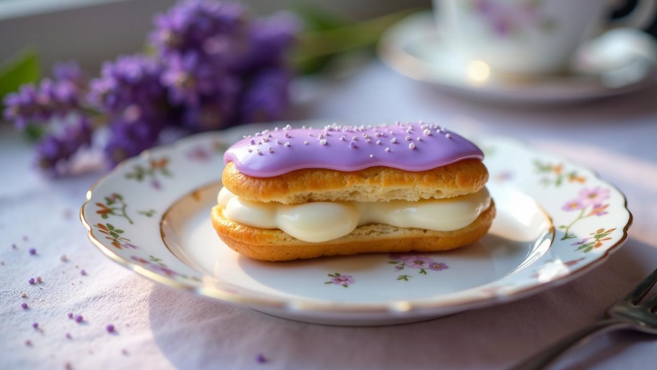 Earl Grey-Eclairs mit Lavendelglasur