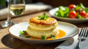 Eiersoufflé mit Krabbenfütterung