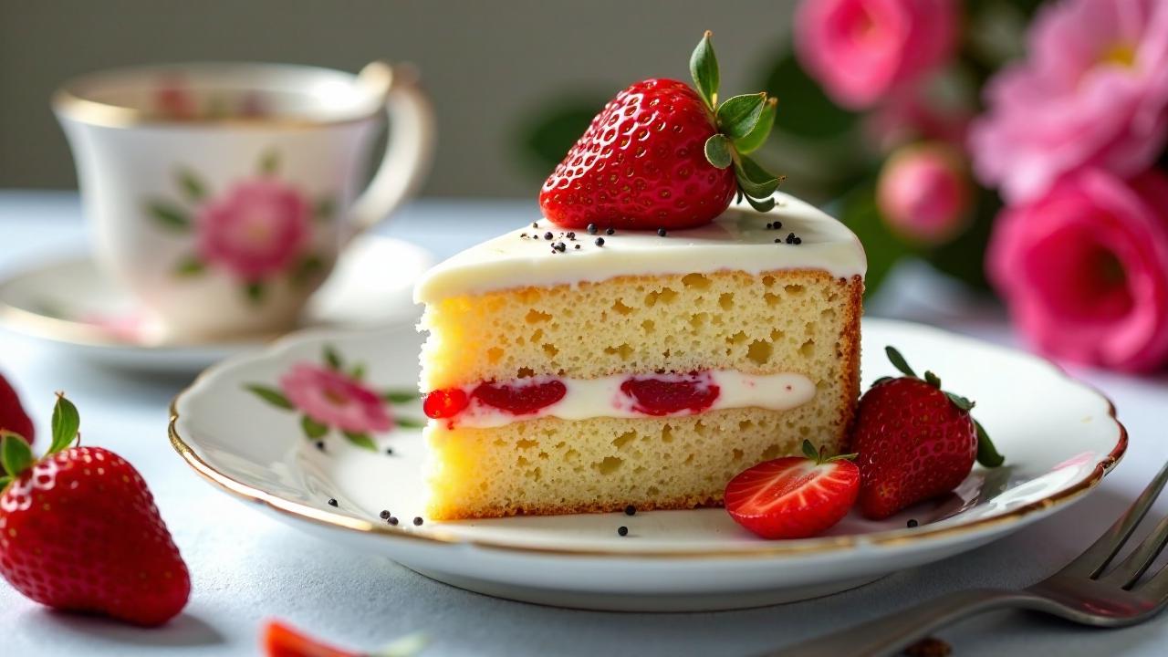 Erdbeer-Mohn-Kuchen mit Zuckerguss