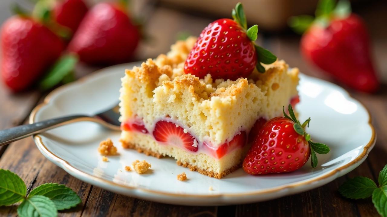 Erdbeerkuchen mit Pudding und Streuseln