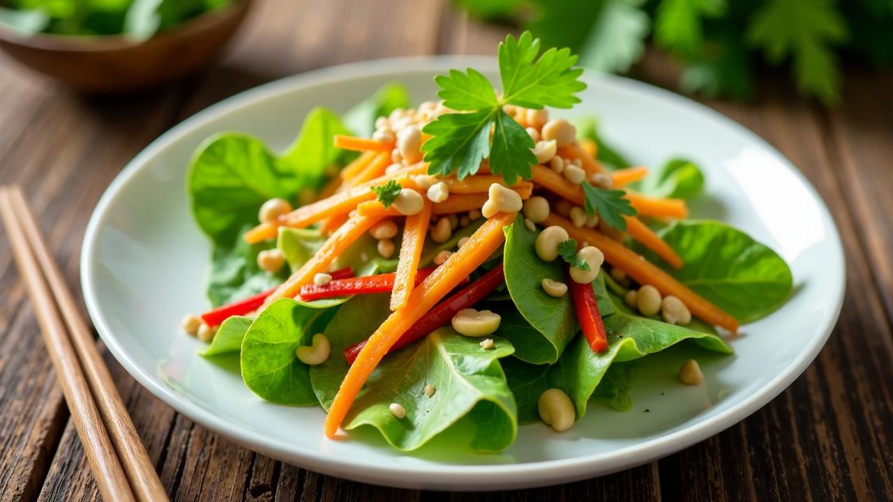 Farnblätter-Salat mit Erdnuss-Dressing