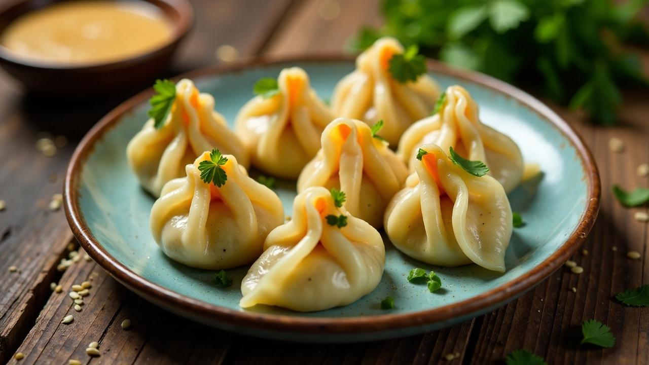 Fisch-Momos mit Sesam-Dip