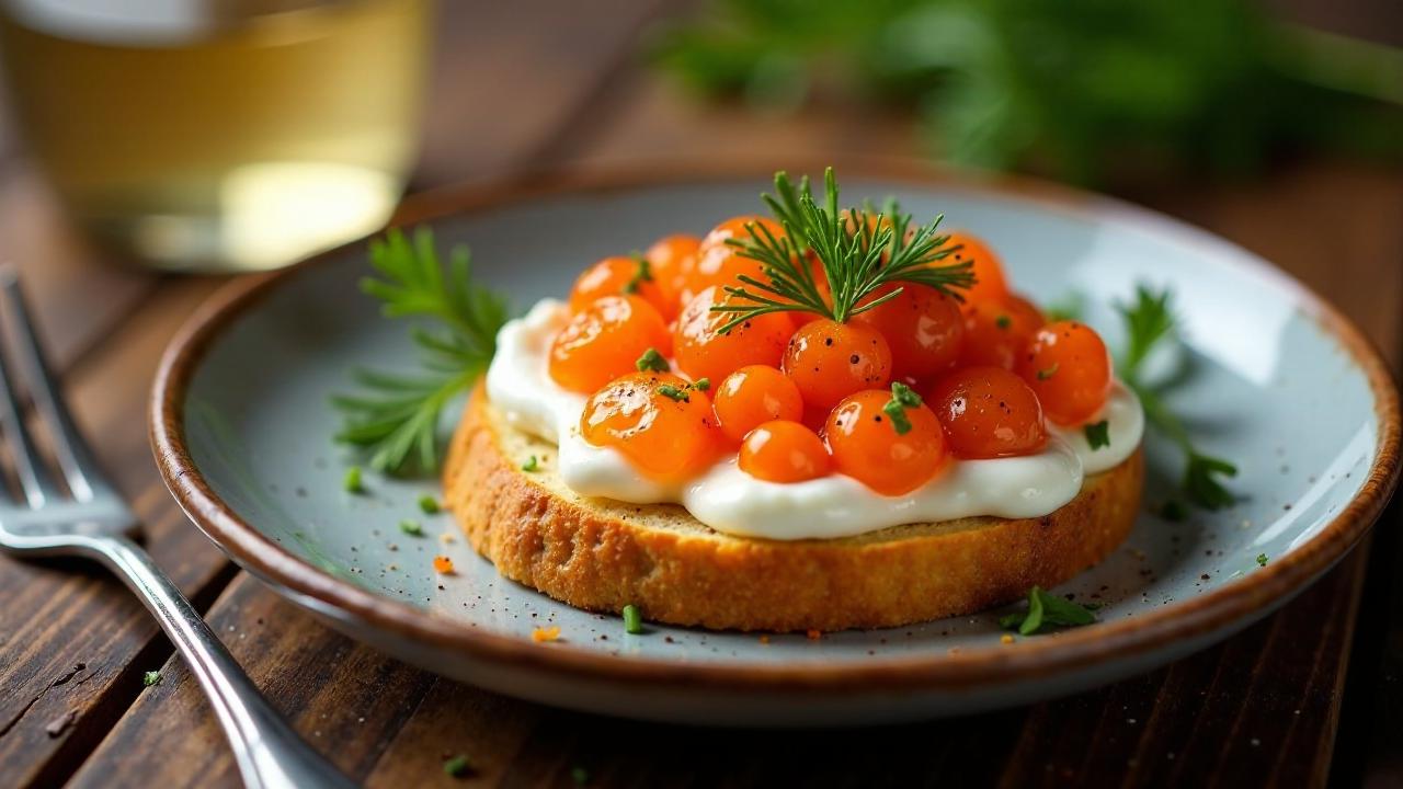 Fischrogen auf Kartoffelbrot