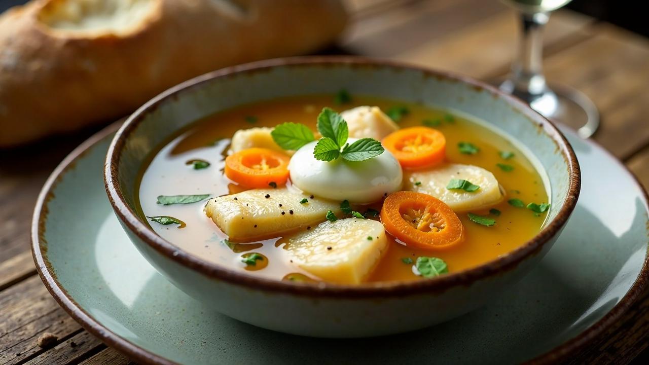 Fischsuppe mit Meerrettich-Minz-Creme