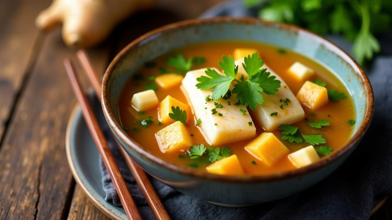 Fischsuppe mit Taro und Ingwer