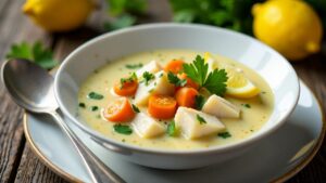 Fischsuppe mit Zitronen-Crème