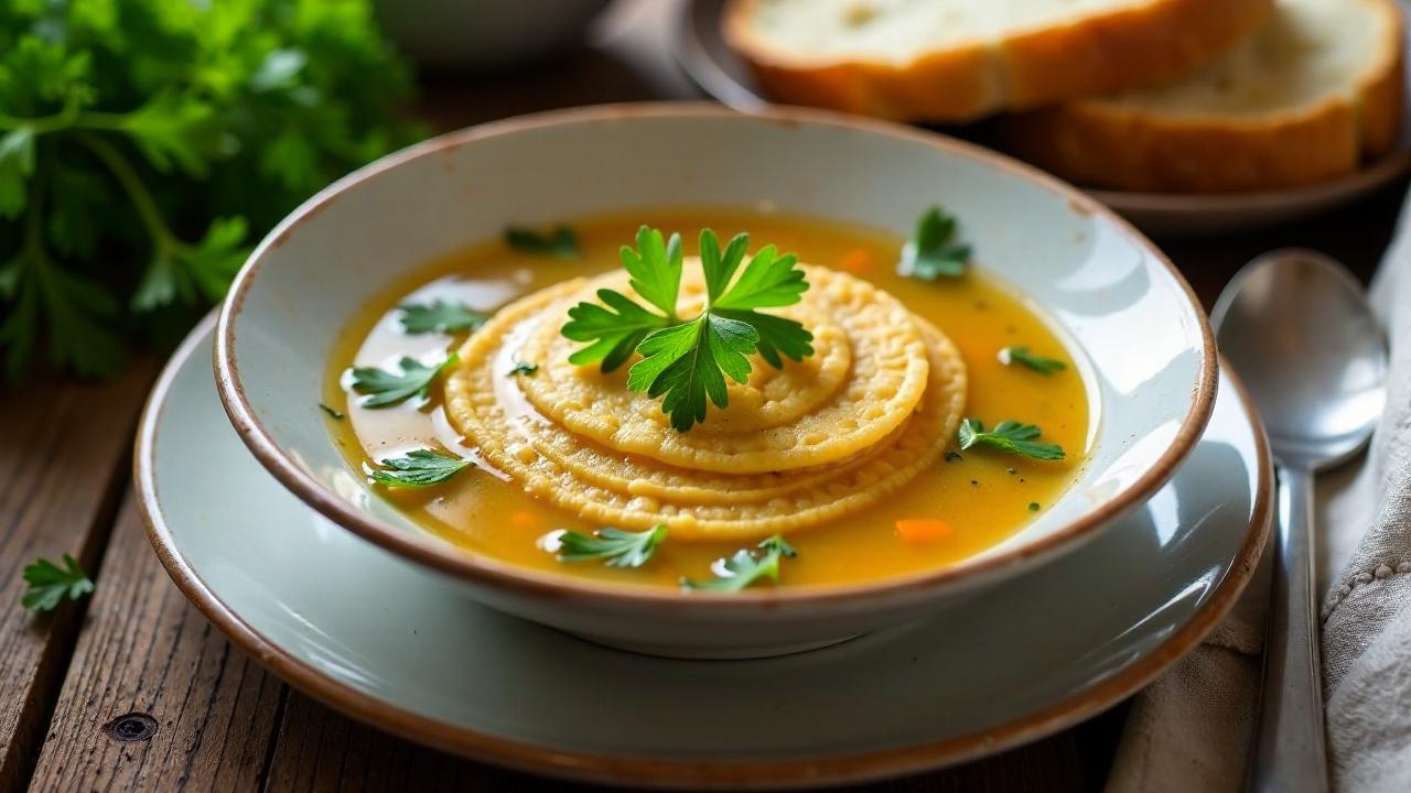 Flädelesuppe – Pfannkuchenstreifen in Brühe