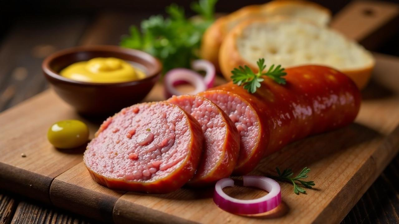 Fleischwurst mit Senf und Brot