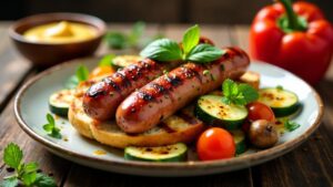 Frankfurter Würstchen auf Grillgemüse