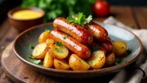 Frankfurter Würstchen auf Röstkartoffeln